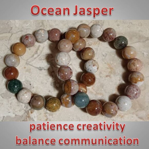Jewelry - 12mm Ocean Jasper bracelet : communication creativity balance